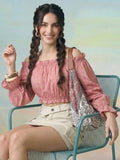 Janasya Blush Crop Cotton Top | Grocsy