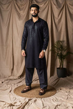 Black Rayon Thread Embroidery Work Kurta Set - Mahotsav | Grocsy