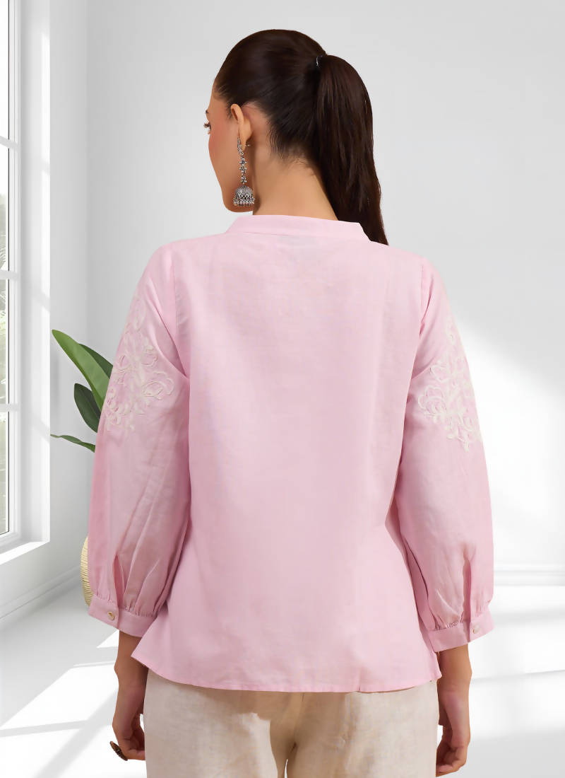 Joban Fashion Pink Cotton, Linen Embroidered Readymade Tunic | Grocsy