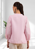 Joban Fashion Pink Cotton, Linen Embroidered Readymade Tunic | Grocsy