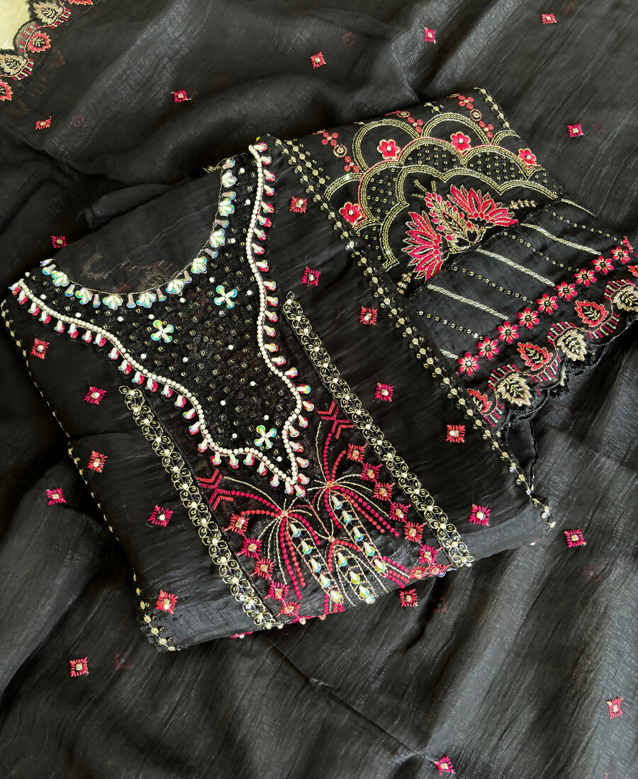 KC Black Pakistani Crunchy Silk Heavy Salwar Kameez For Women | Grocsy