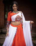 Yash Enterprise Orange White Rayon Cotton Embroidery Semi Stitched Navratri Top Chaniya Choli | Grocsy