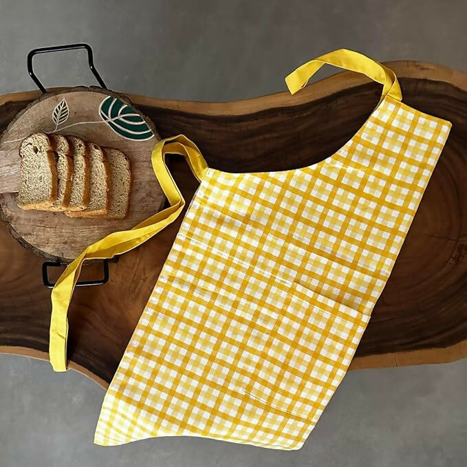 Oak & Lily 100% Cotton Kitchen Apron-Yellow | Grocsy
