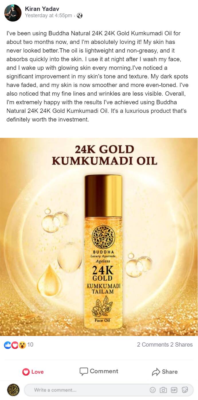 Buddha Natural 24k Gold Kumkumadi Oil | Grocsy