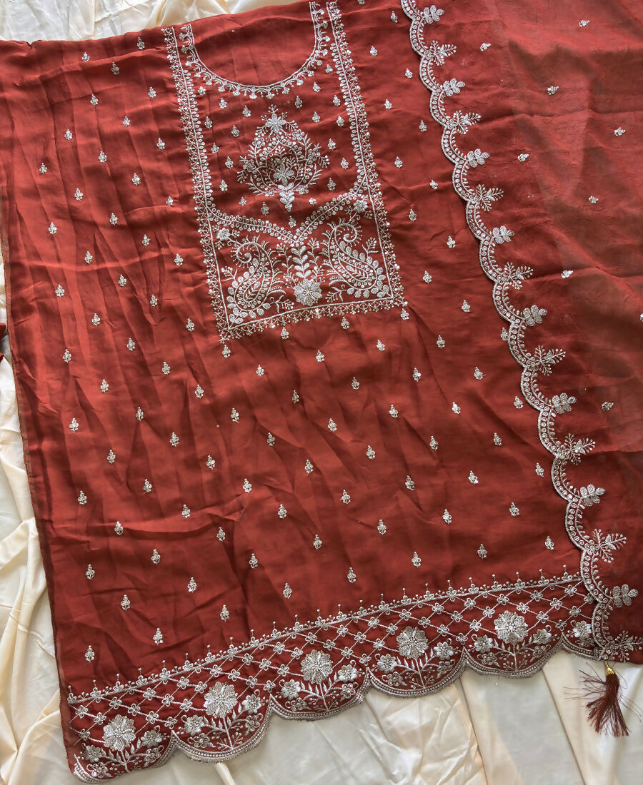 KC Orange Wedding Wear Embroidered Crush Silk Salwar Suit | Grocsy