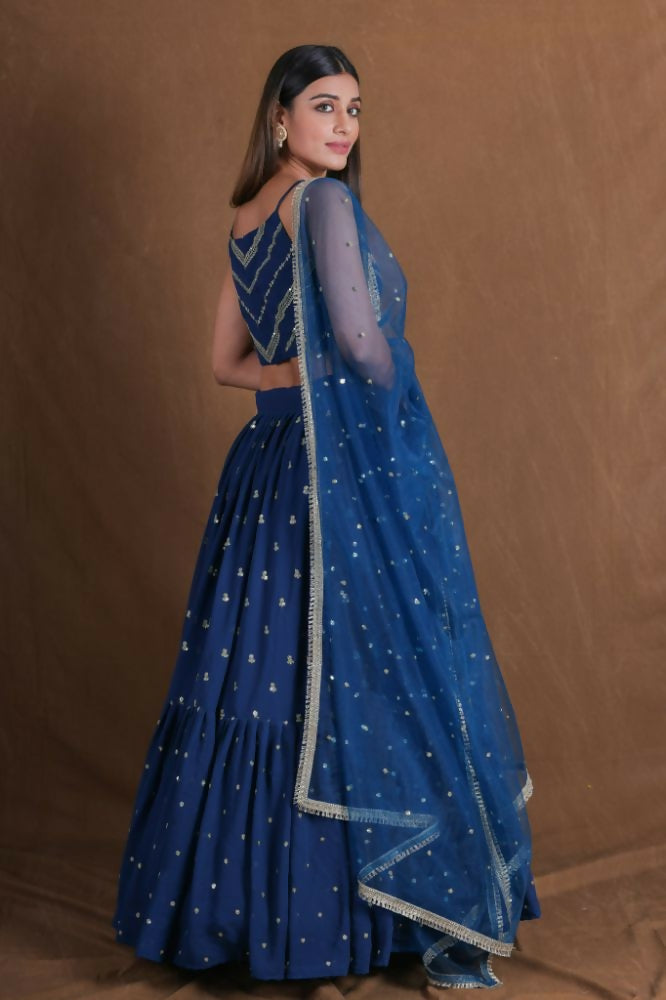 Teal Blue Georgette Sequence Work Lehenga Choli - Jihu Culture | Grocsy