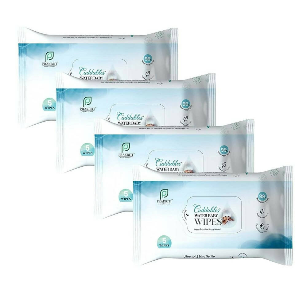 Cuddables 99% Water Baby Wipes - Natural Plant Made Cloth Wipes | 5 Pcs Wipes, Pack of 4 (20 Wipes) | Grocsy