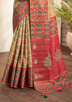 Beige Bhagalpuri Silk Woven design with Hand work butta Saree - Norita Nirvi | Grocsy