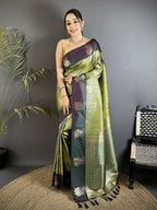 Joban Fashion Olive Green Intricate Zari Weaving Soft Silk Dharmavaram Saree | Grocsy