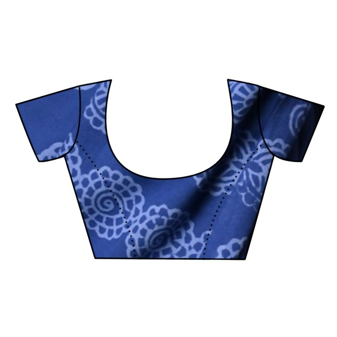 Very Much Indian Handblock Printed Cotton Saree With Natural Dyes - Indigo Blue | Grocsy