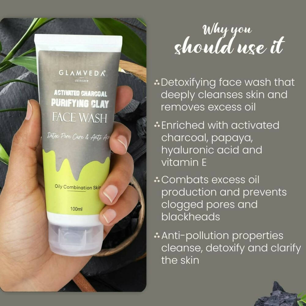 Glamveda Men Activated Charcoal Clay Detox & Anti Acne Face Wash | Grocsy