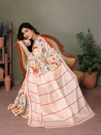 Designer Partywear Off White Khadi Fancy Saree - Kanak | Grocsy