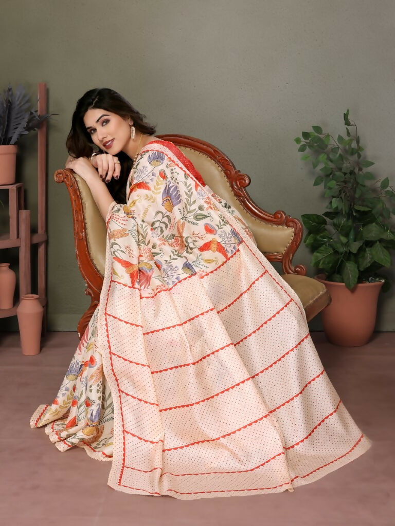 Designer Partywear Off White Khadi Fancy Saree - Kanak | Grocsy