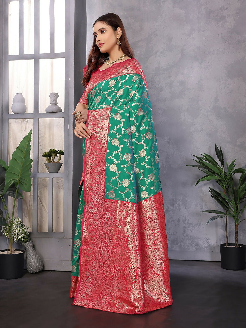 Joban Fashion Banarasi Green Woven Soft Silk Saree | Grocsy