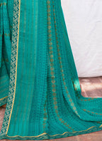 Sea Green Georgette Foil Printed Saree with Unstitched Blouse Piece - Avika | Grocsy