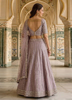 Lehenga Mart Ash Pink Semi Viscose Organza Designer Bollywood Style Wedding Wear Lehenga Choli | Grocsy
