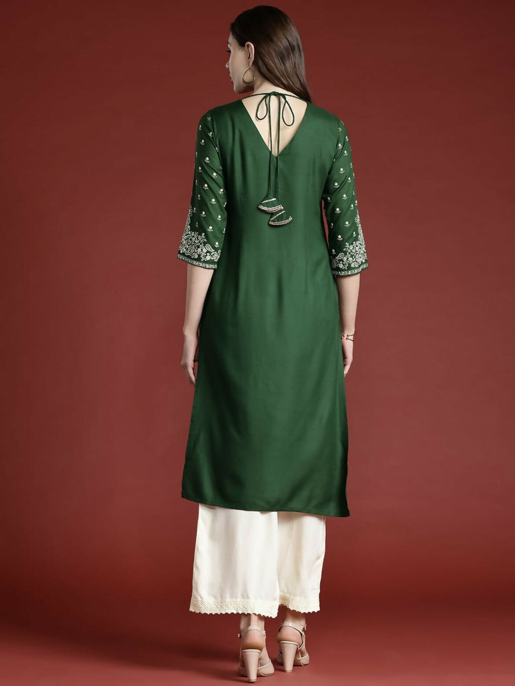 Cheera Women Stylish Hand Block Printed Cotton Blend Flared Kurta - Green | Grocsy