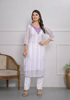 White Viscose Silk Embroidery with Thread and sequence Stitched Suit With Dupatta - Tanisha | Grocsy