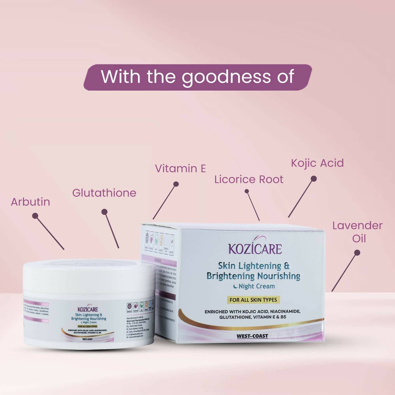 Healthvit Kozicare Skin Lightening & Brightening Nourishing Night Cream | Grocsy
