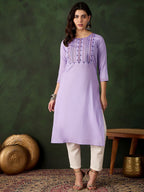 Sangria Embroidered Pure Cotton Straight Kurta | Grocsy