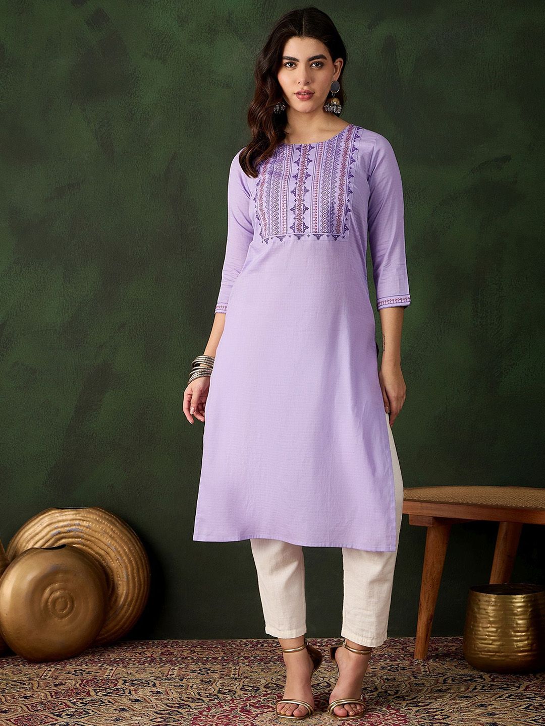 Sangria Embroidered Pure Cotton Straight Kurta | Grocsy