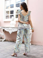 Blue Rayon Paisley Printed Top with Matching Bottom - Eesha | Grocsy