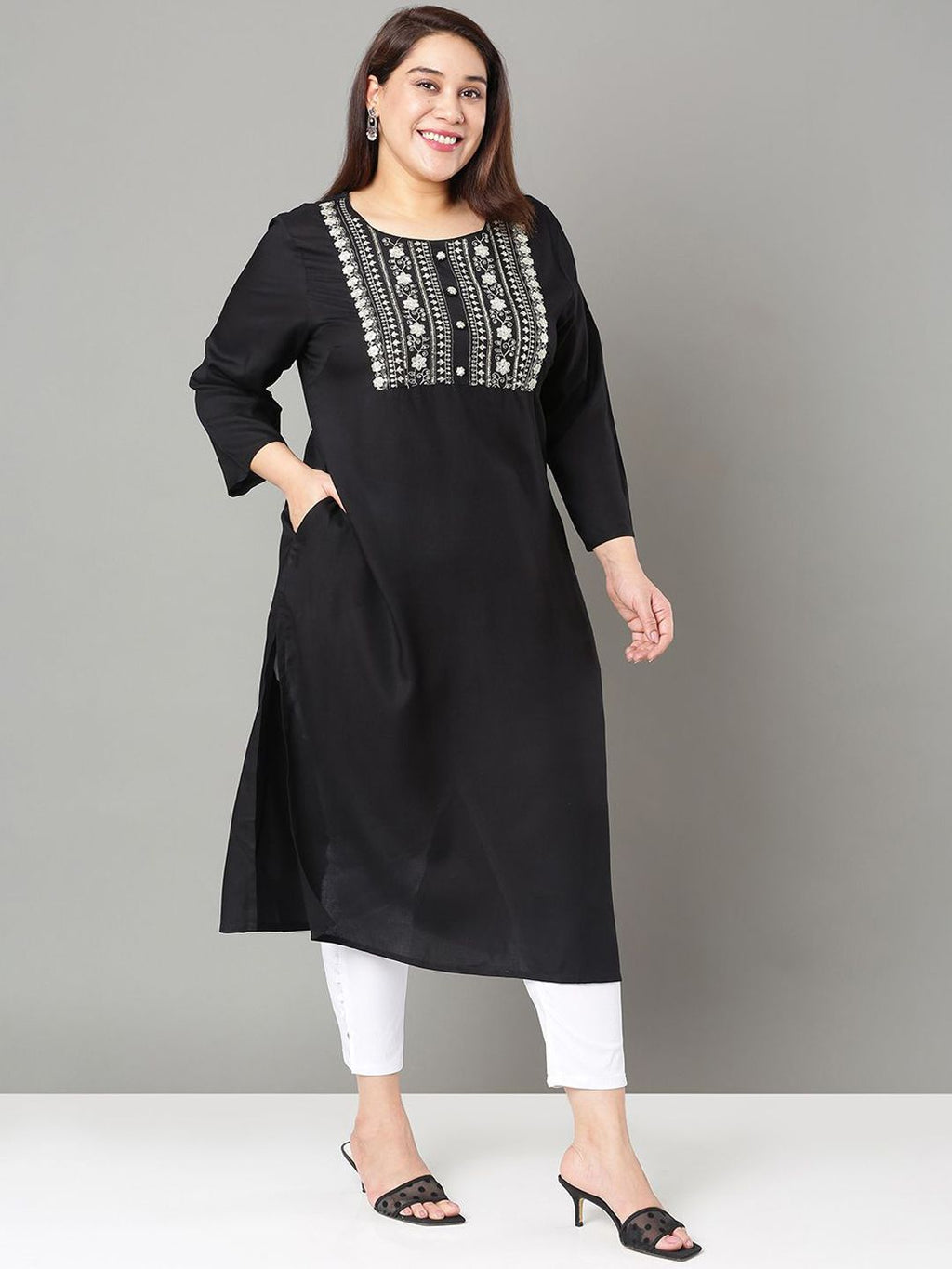 Sztori Floral Embroidered Yoke Design Sequined Straight Kurta | Grocsy