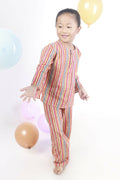 Breathables Kids Cotton Stripes Print Kurta Pyjama Night Suit - Multicolor | Grocsy