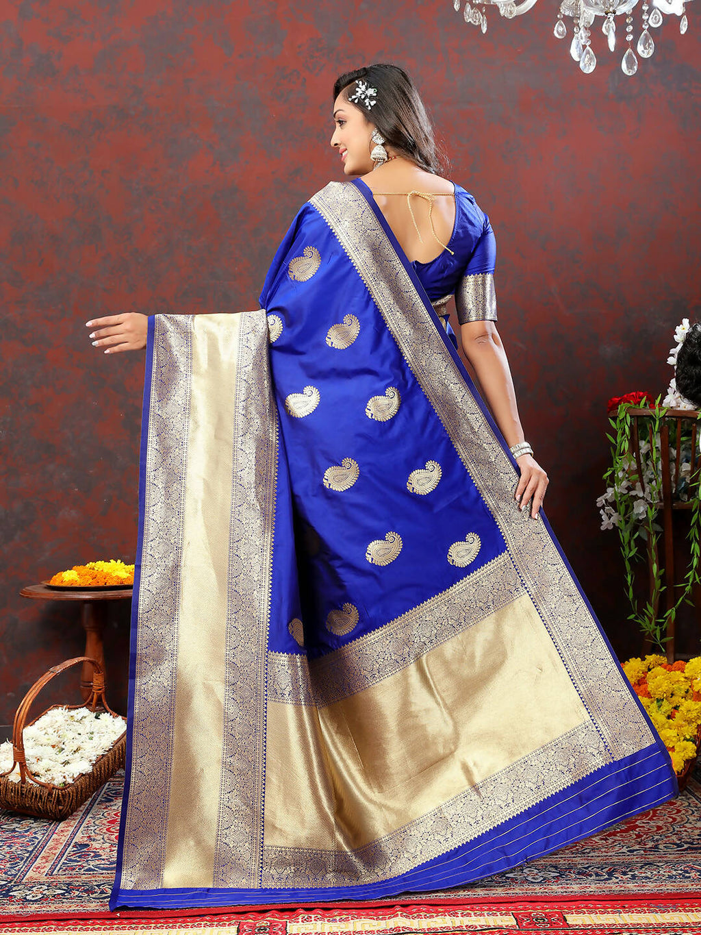 Lorenvalley Fashion Blue Soft Silk Woven Design Gold Zari Weaving Saree | Grocsy