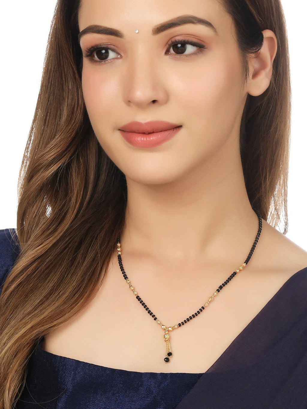 NVR Women Ethnic Gold-Polished Beaded Mangalsutra | Grocsy