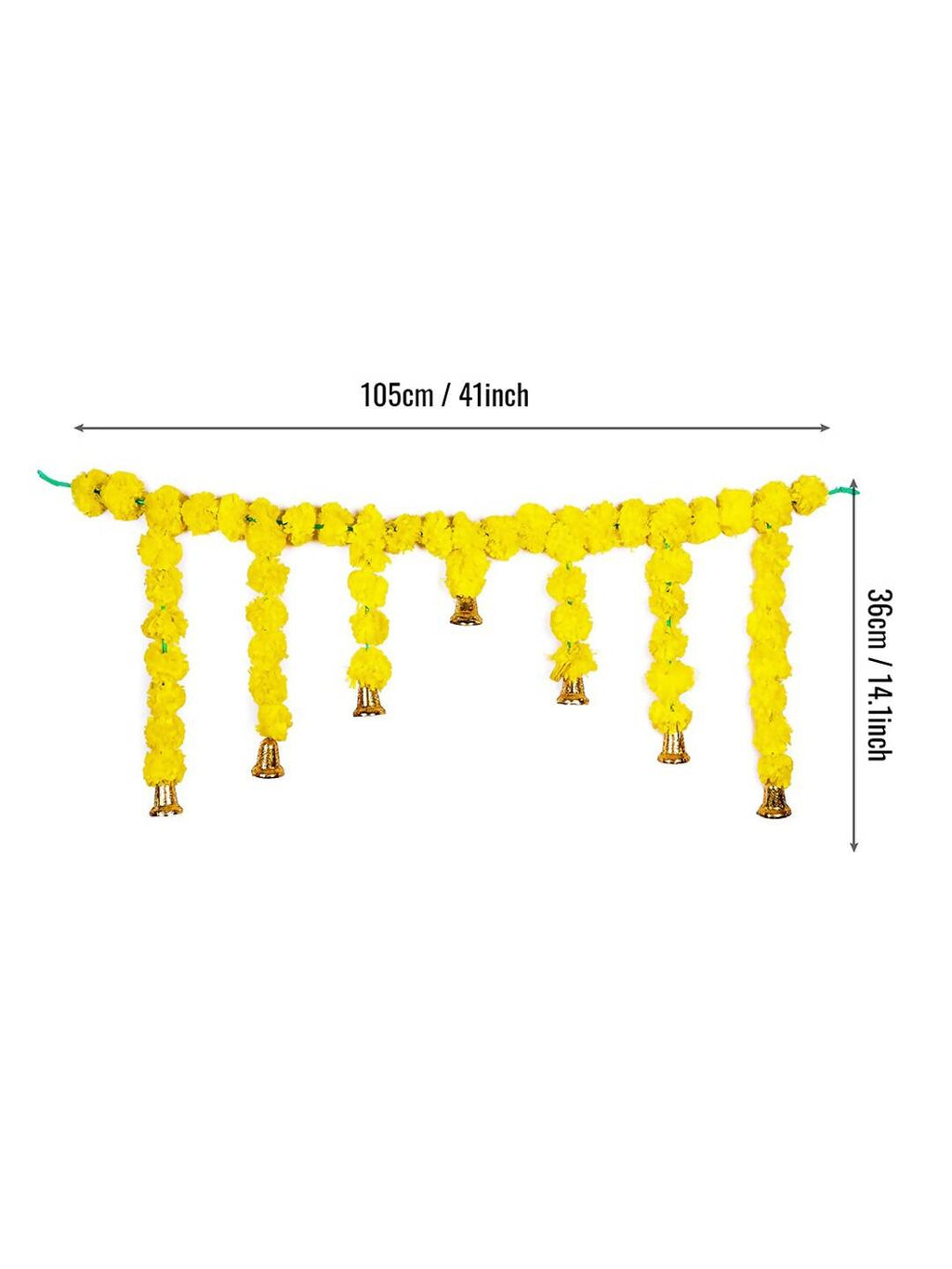 Tied Ribbons Yellow Entrance Hanging Marigold Flowers Bandhanwar Toran Garland with Bells | Grocsy