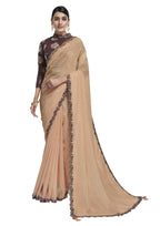 Peach Georgette Stone Work With Embroidery In Border Saree With Blouse Piece - Norita Avyaan | Grocsy