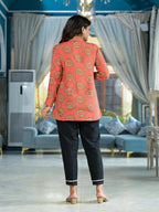 Juniper Women's Orange Ethnic Motif Printed Viscose Tunic With Buttons Detailing | Grocsy