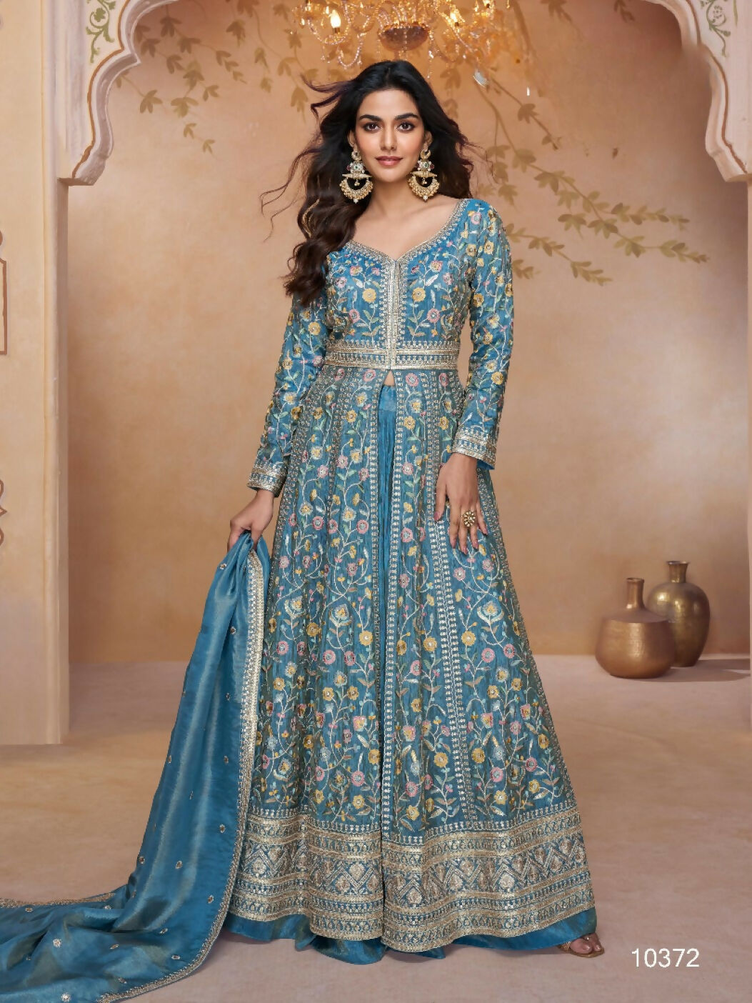 Anaita Blue Shimmer Readymade Suit with Heavy Embroidery & Sequence Work | Grocsy