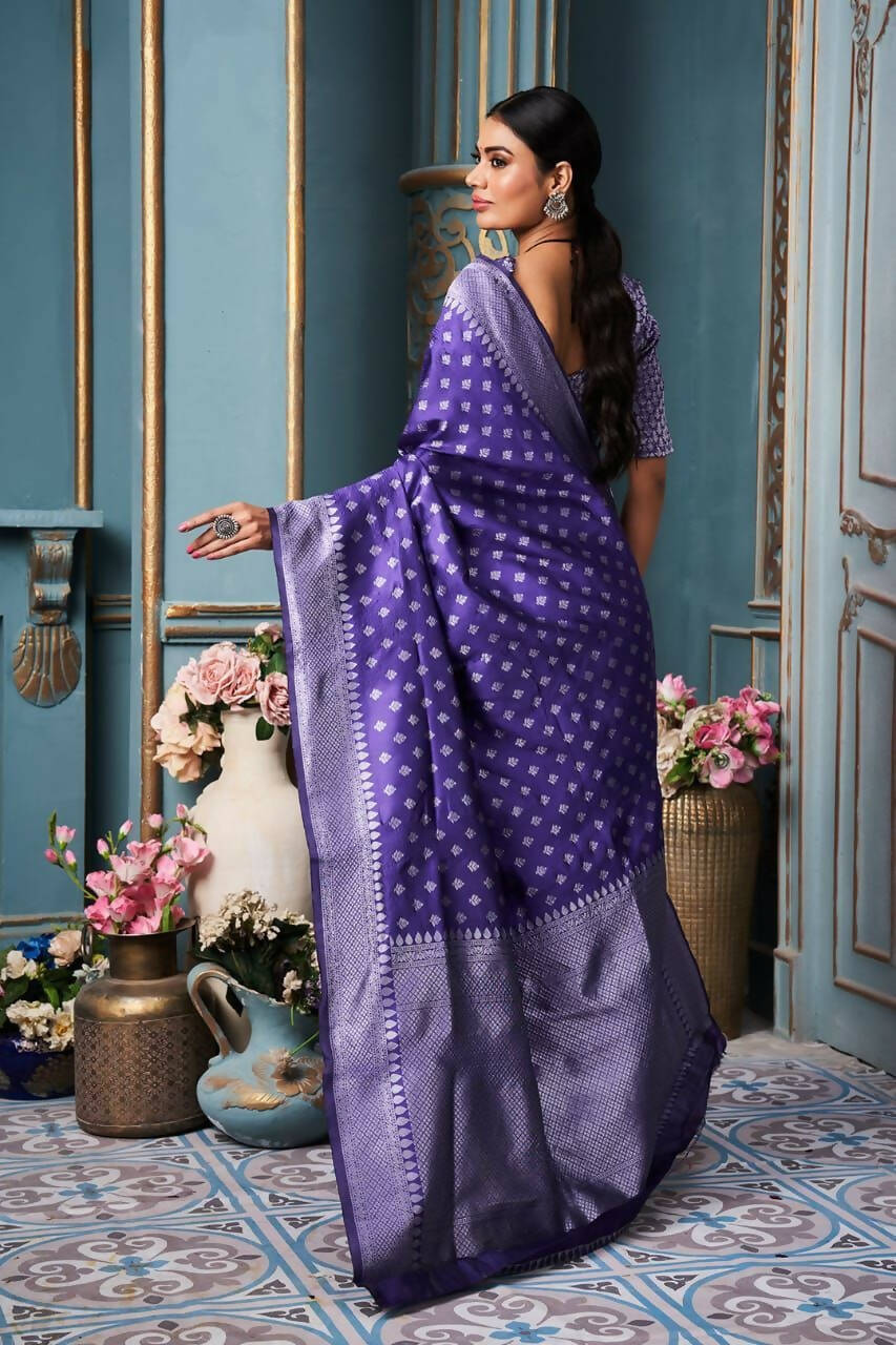 DEIANA'S Beautiful Designer Golden zari Soft Lichi Silk Saree - Purple | Grocsy