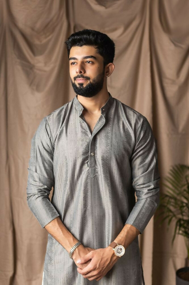 Grey Rayon Thread Embroidery Work Kurta Set - Mahotsav | Grocsy