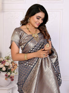 Aastha Fashion Grey Organza Silk Weaving Saree | Grocsy