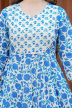 Jaimini Women Cotton Printed Round Neck Calf Length Flared Kurta Pant And Dupatta Set | Grocsy