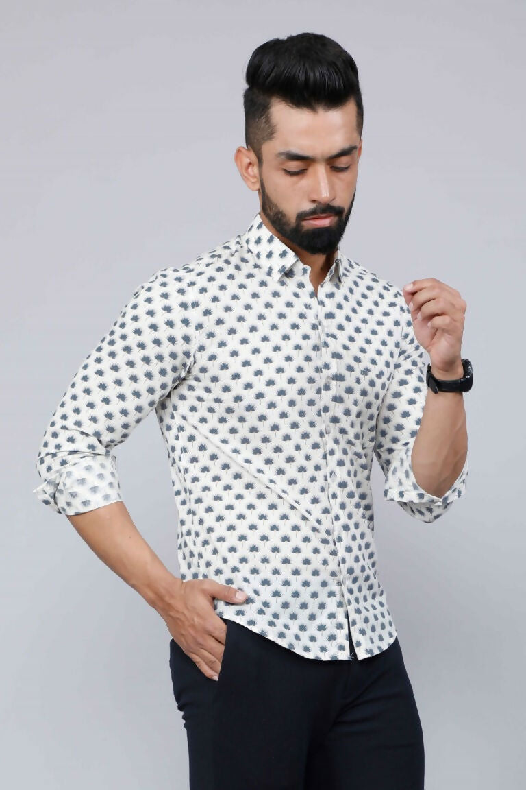 Miravan Men's Grey Floral Print Comfort Cotton Casual Shirt | Grocsy