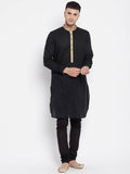 Even Apparels Black Pure Cotton Men's Kurta With Contrast Collar And Placket | Grocsy