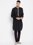 Even Apparels Black Pure Cotton Men's Kurta With Contrast Collar And Placket | Grocsy