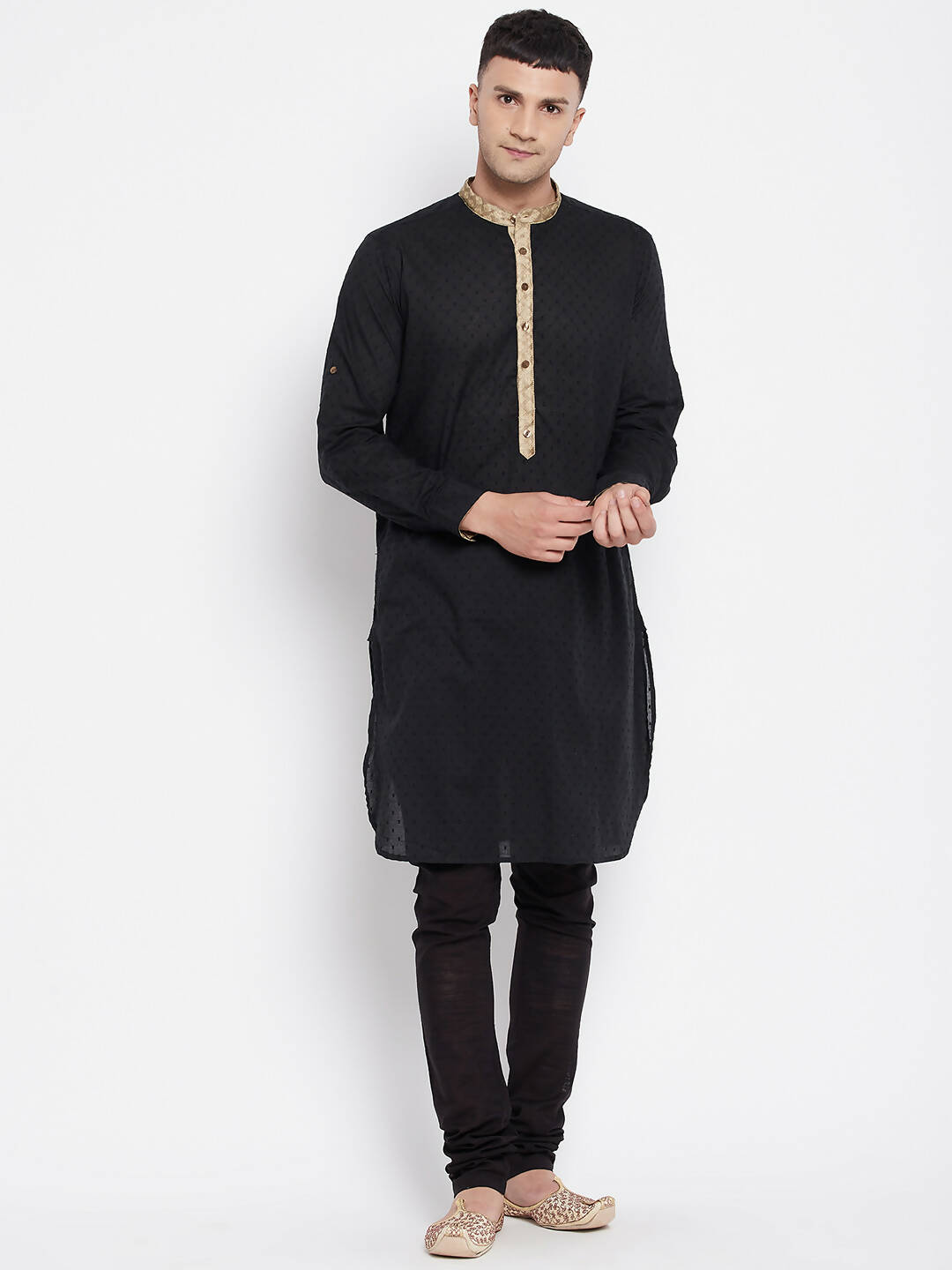 Even Apparels Black Pure Cotton Men's Kurta With Contrast Collar And Placket | Grocsy