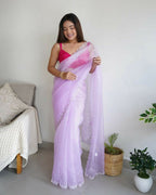 Vamsee Sheetal Lavender Organza Saree | Grocsy