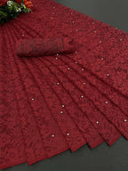 Vamika Maroon Pearls Net Saree | Grocsy