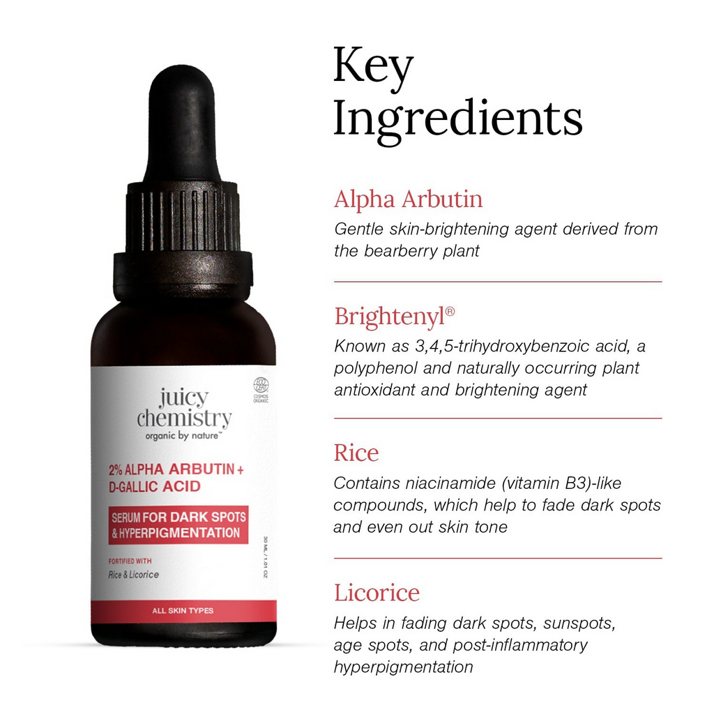 Juicy Chemistry 2% Alpha Arbutin + D-Gallic Acid Face Serum | Grocsy