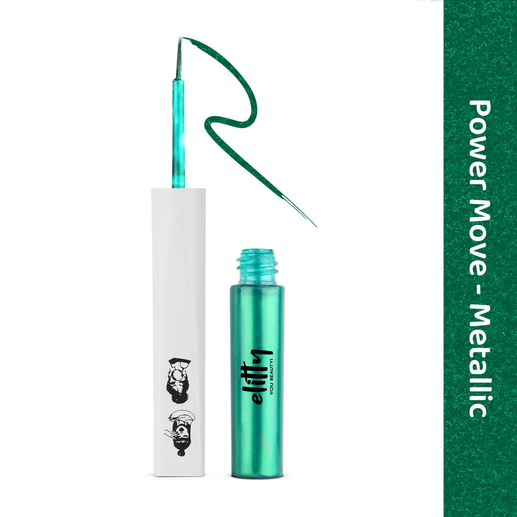 Elitty Green Pop Color Metallic Finish Liquid Eyeliner - Power Move (Emerald) | Grocsy