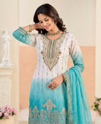 KC Designer Sky Blue Ombre Straight Suit For Women With Hand Embroidery | Grocsy