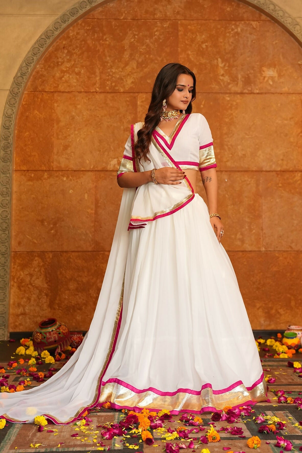 AI Fashion White Georgette Designer Navratri Wear Lehenga Choli Collection | Grocsy