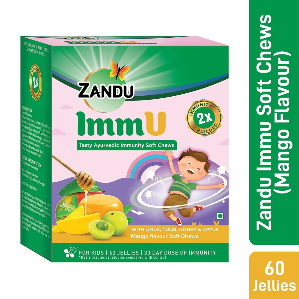 Zandu ImmU Tasty Ayurvedic Soft Chews For Kids Mango Flavour | Grocsy