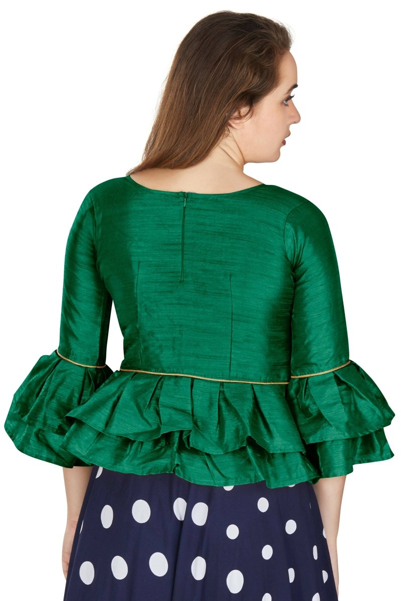 Aastha Fashion Women's Green Art Silk Bell Sleeves attire with Poly Cotton Lining Blouse | Grocsy